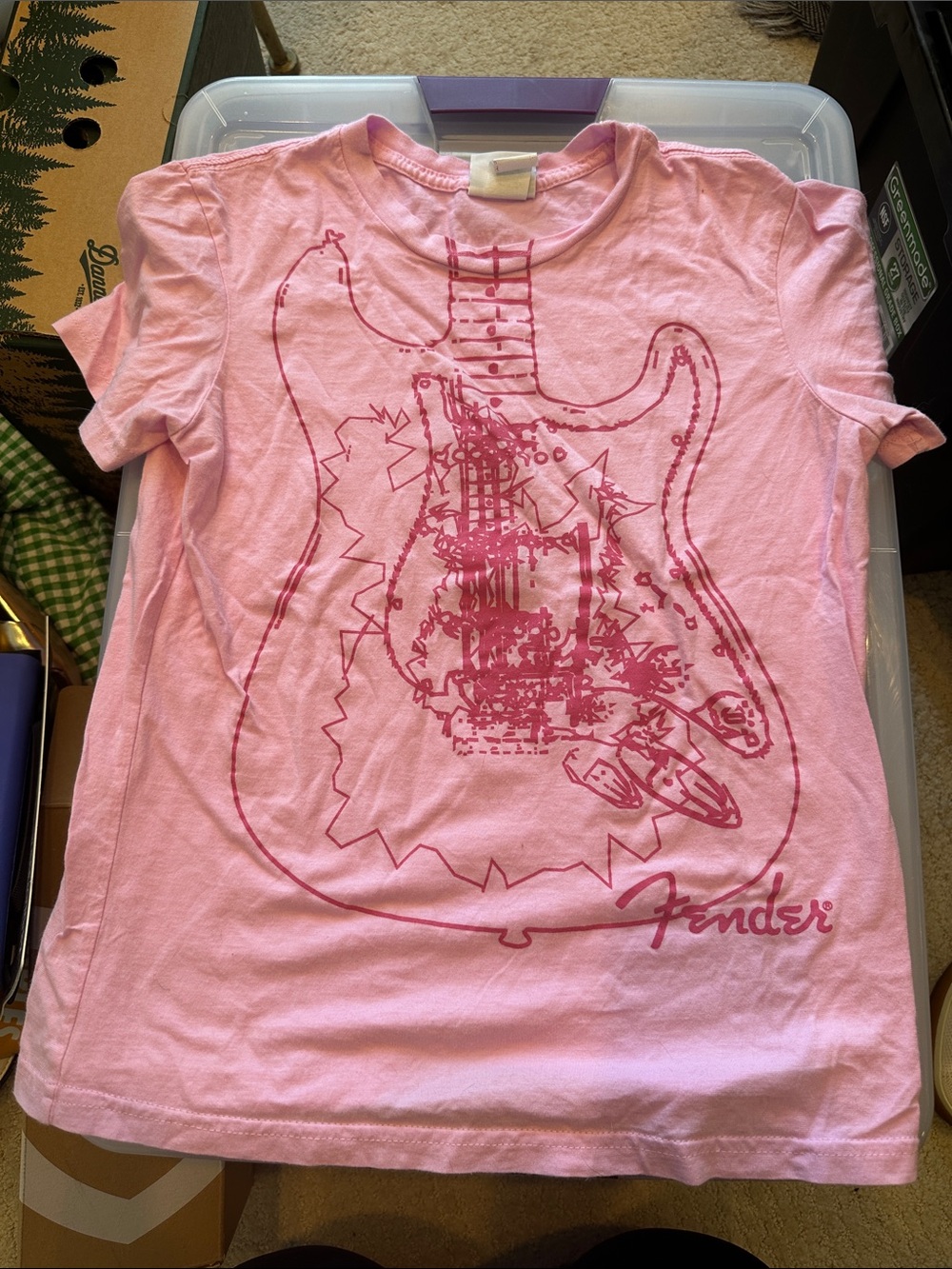 Hard Rock Cafe Fender Pink Kids' Short Sleeve Guitar Graphic Tee Size XL